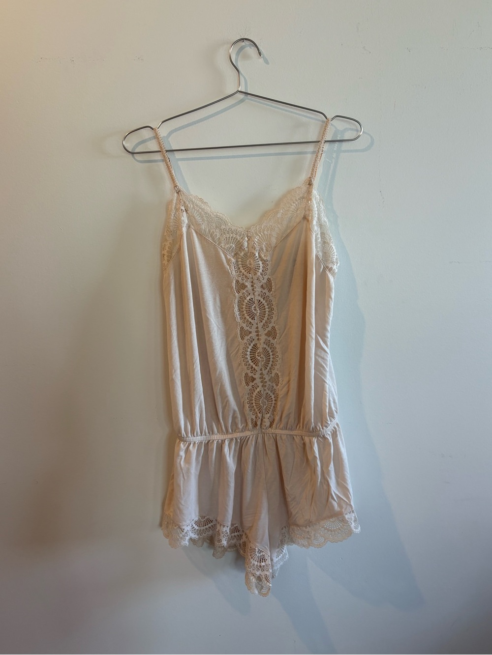 Eberjey Champagne Lace-Trim Satin Romper